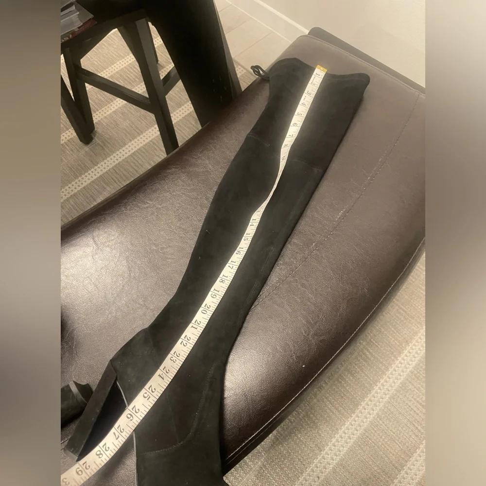 Stuart Weitzman Highland Black Suede leather thigh high Heel Boots sz 9
